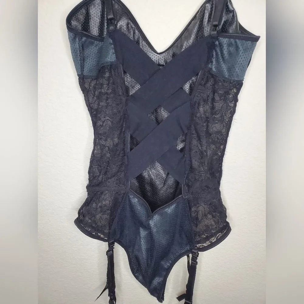 Yandy Black Pleather-Looking with Lace Lingerie Bodysuit - Picture 6 of 11
